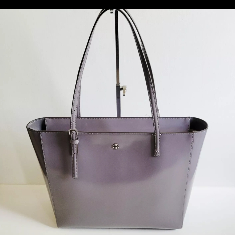 Tory Burch Emerson Patent Tote Shopper Shoulder Handbag Grey NWT - Picture 3 of 8
